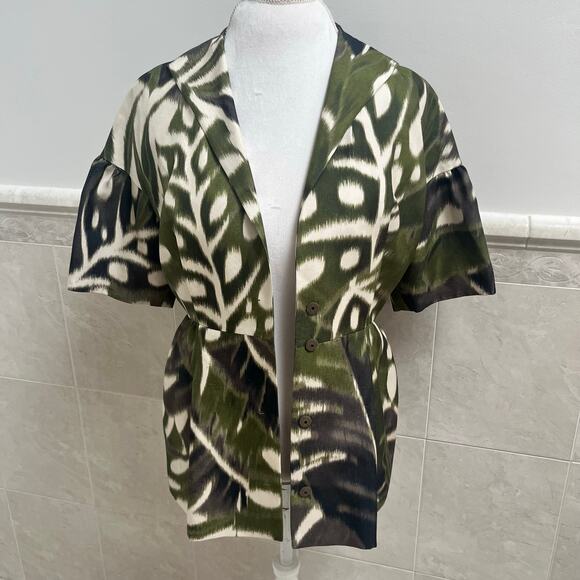 Giambattista Valli Green print short sleeve jacket blouse with button 44/M Italy - Picture 3 of 16